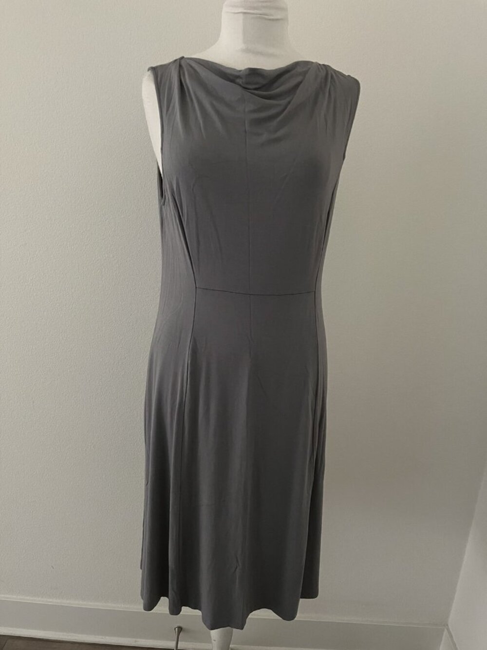 Linea by Louis Dell’Olio Steel‑Gray Knit Cowl‑Neck Midi Dress M Minimalist Luxe - Picture 3 of 7